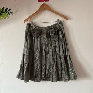 VTG silvery green Left of Center skirt sz 2 cotton/poly skirt bow sheer flowers